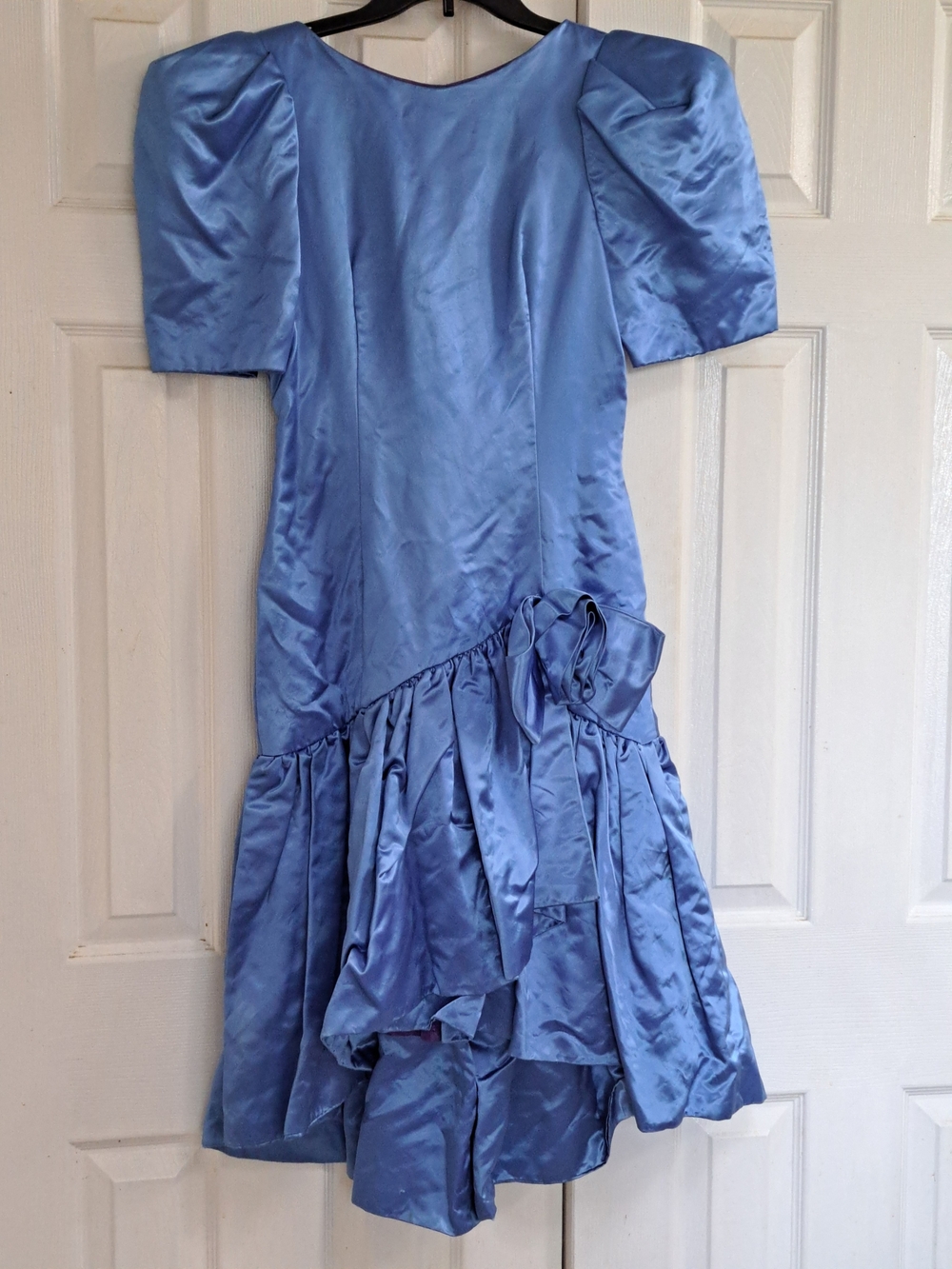 Vintage 80s Pretty In Pink Prom Dress In Sturdy Blue Satin